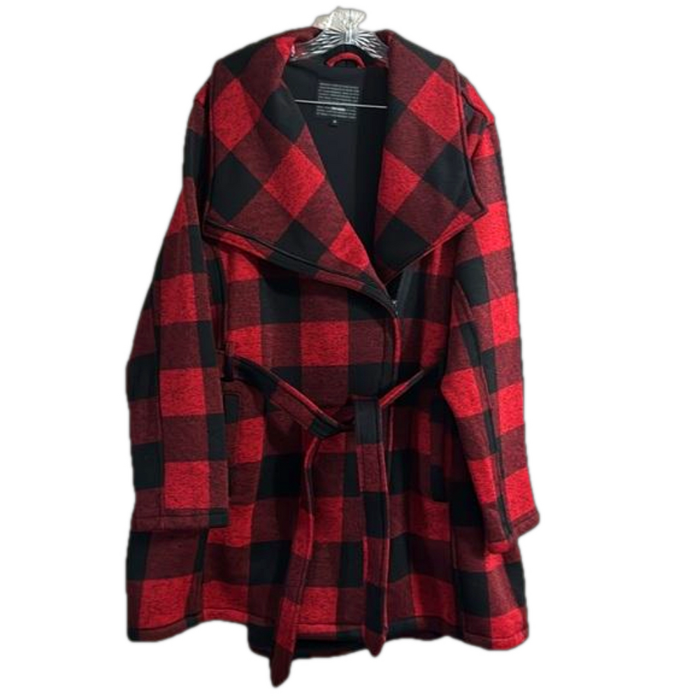 Steve Madden Red and Black Plaid Belted Coat